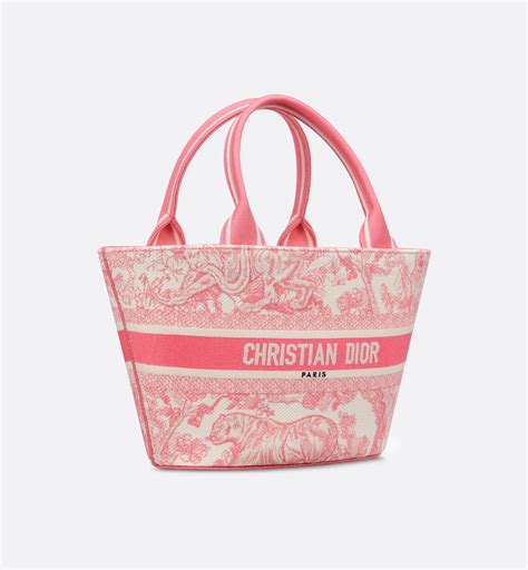 Dioriviera Hat Basket Bag Natural Wicker and Candy Pink Toile .